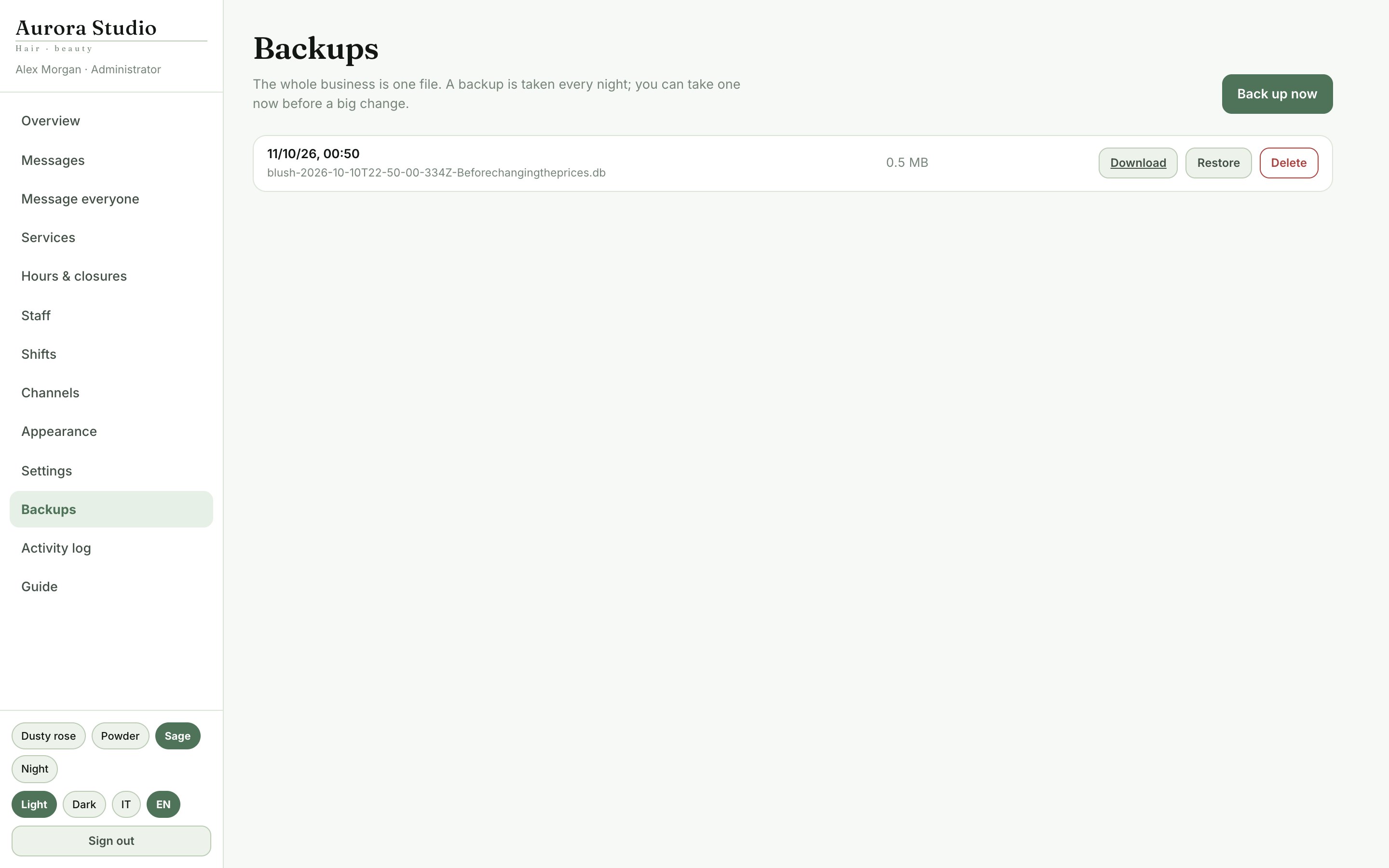 Backups and the activity log