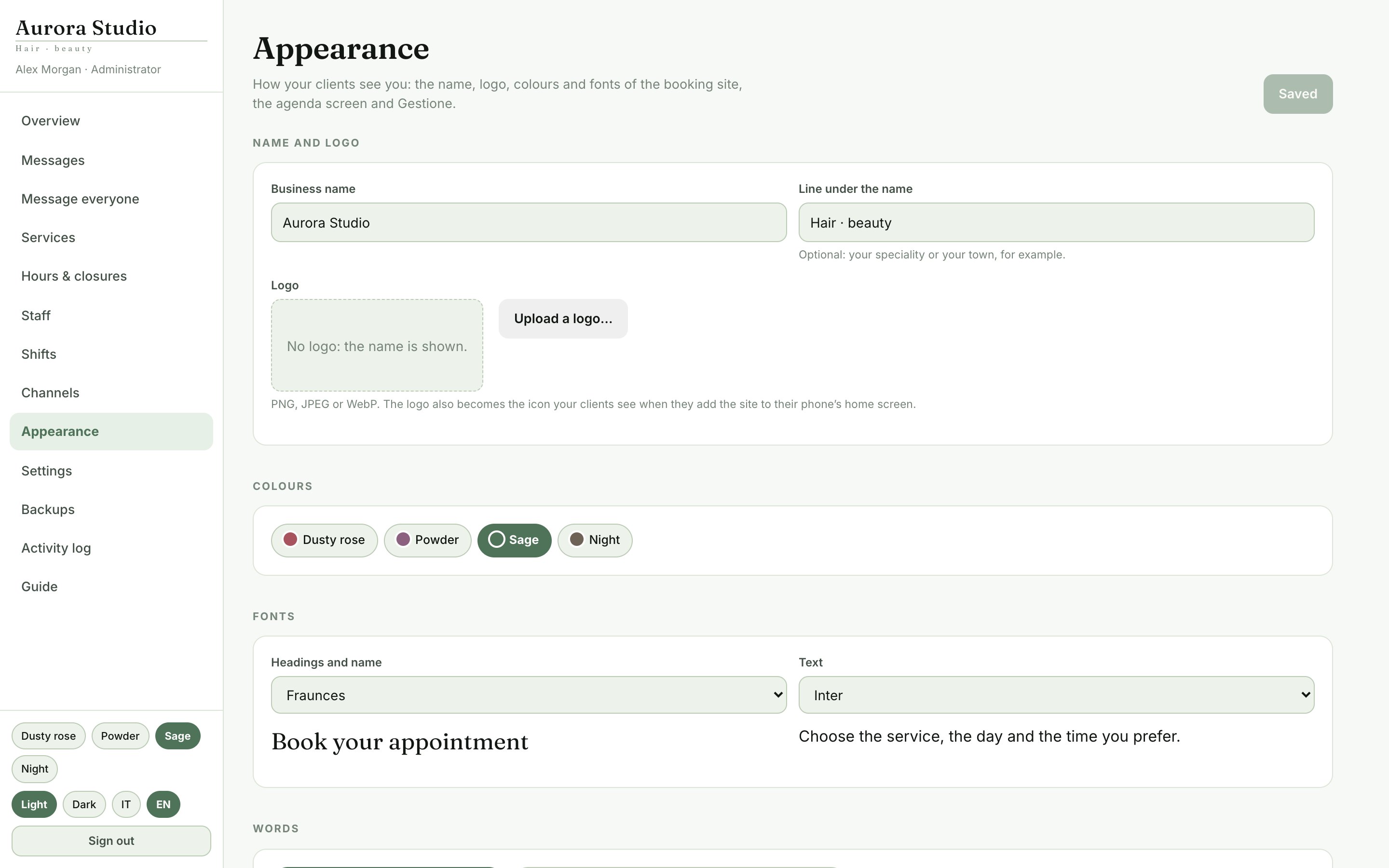 Appearance: the site in your brand
