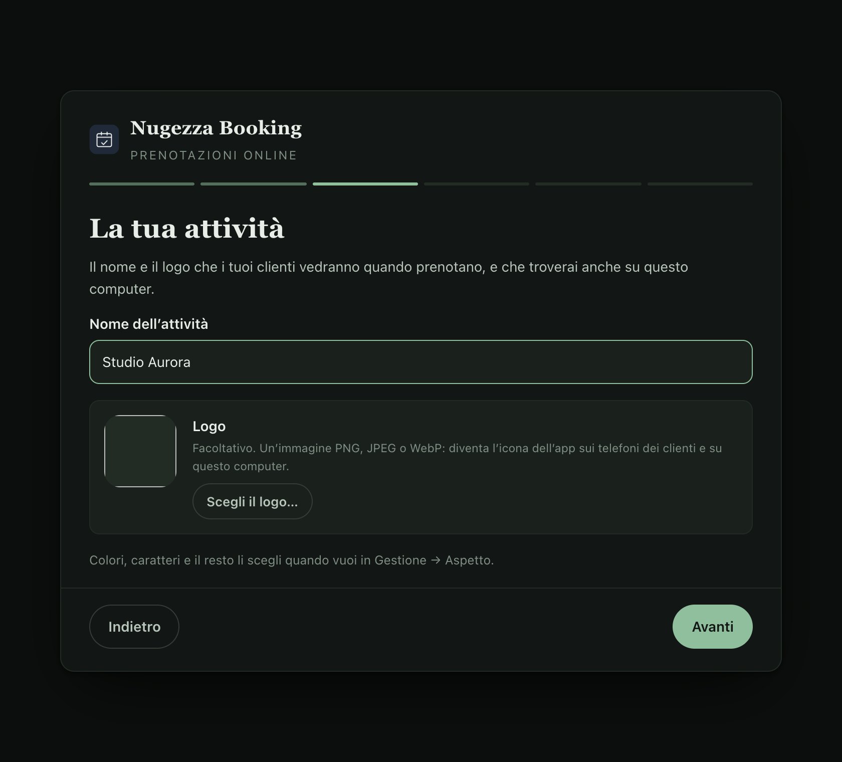 Your business («La tua attività»)