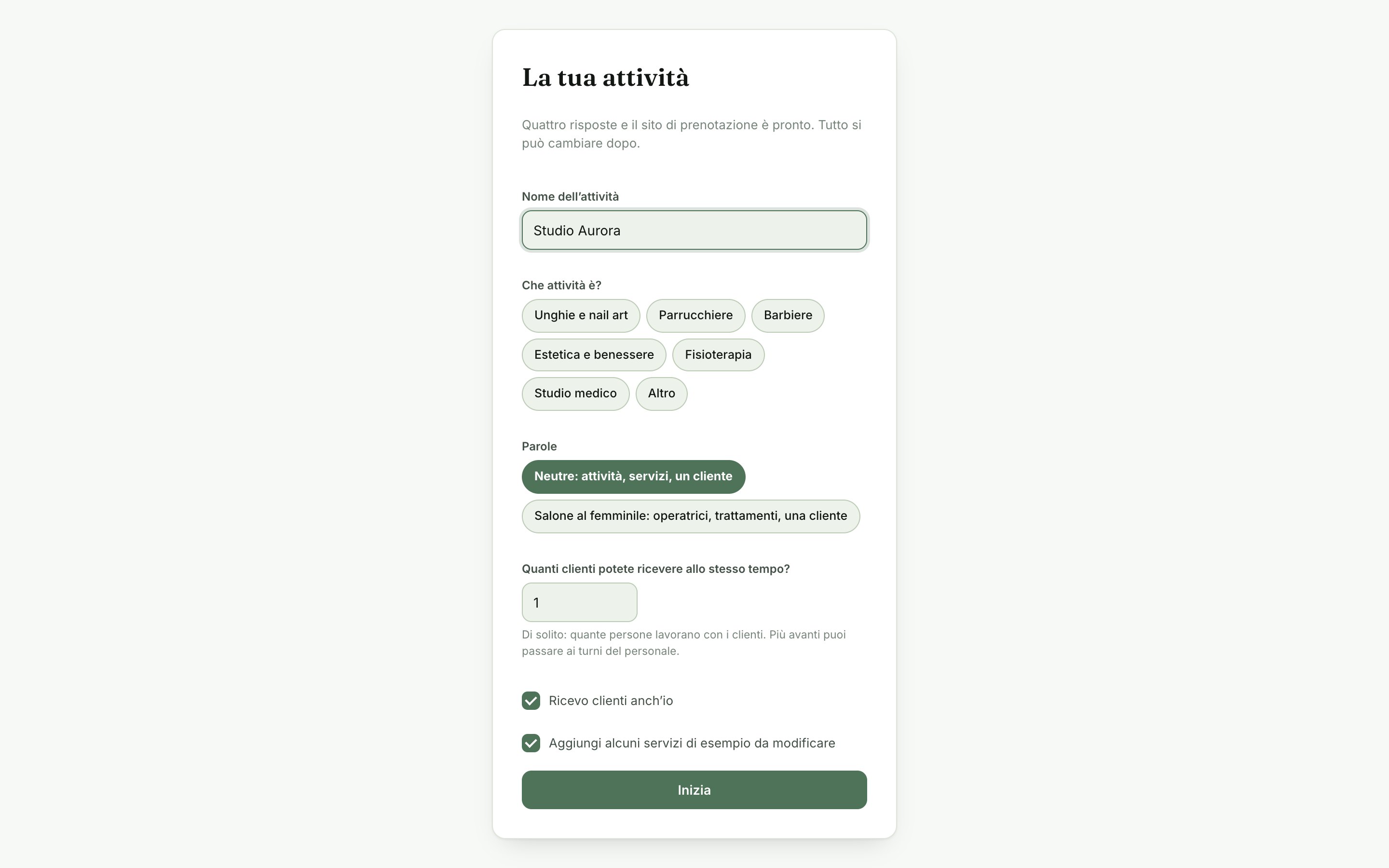 «La tua attività»: la prima pagina di Gestione.