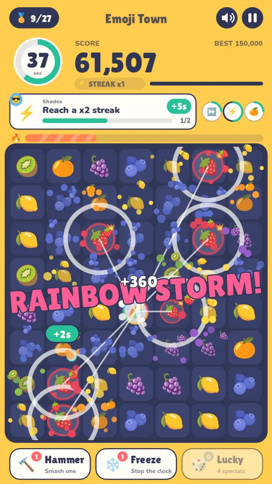 Two specials swapped together: a rainbow and a bomb set off a mega blast