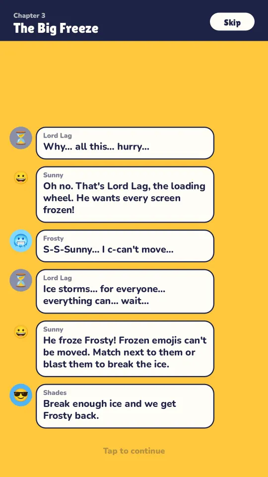 The story as chat messages: Frosty and the Big Freeze