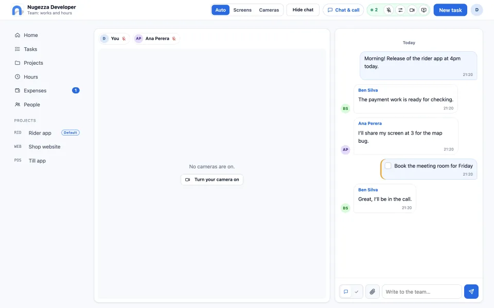 Chat & call: who is in the call, and the team chat